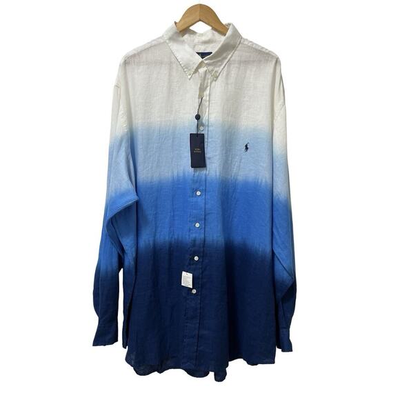 Ralph Lauren Other - Ralph Lauren 100% Linen Gradient Pony Mens Button Up Shirt Size 3XLT Blue NWT